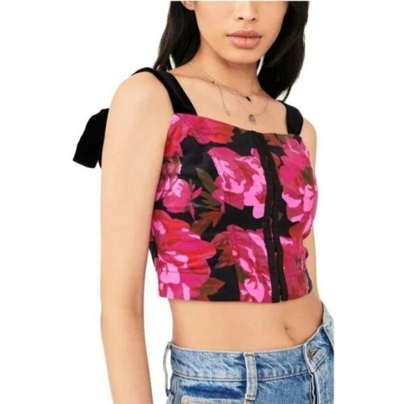 Free People Addie Corset Floral Crop Top in Twilight Combo - Picture 1 of 6